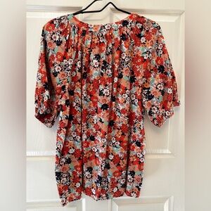 St. John's Bay Floral Top - Blue and Peach